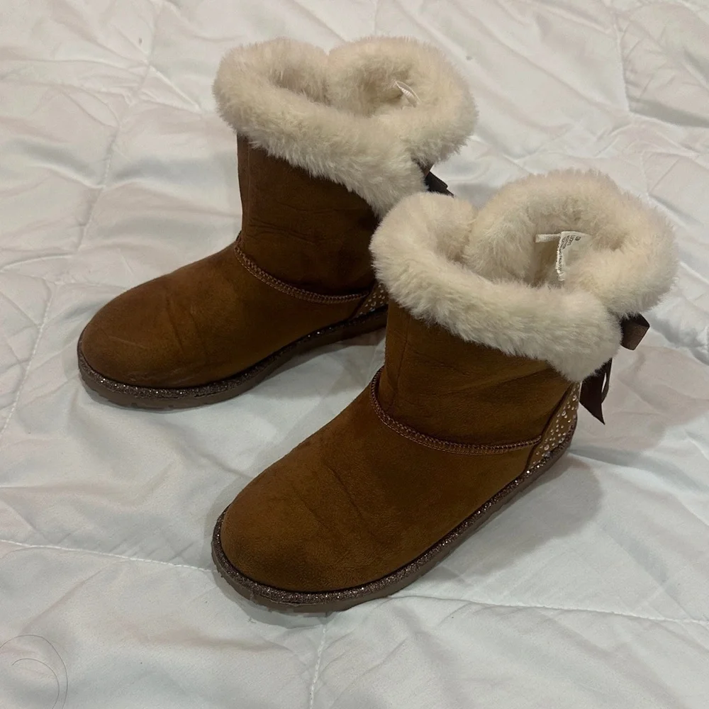 NEW Kids Lucky Brand Tan Suede Fur-Lined Boots size 12M